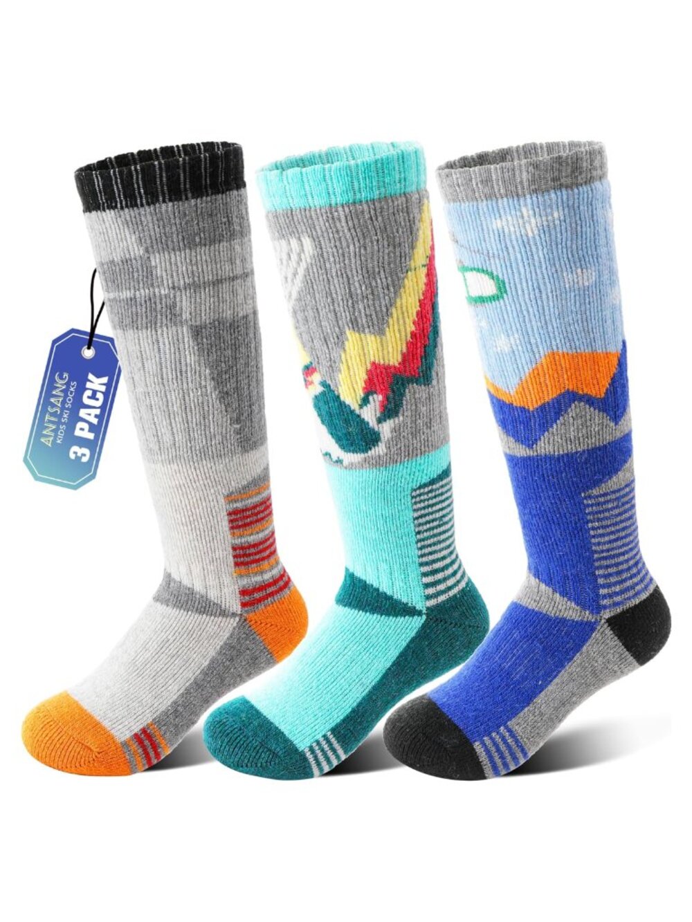 Kids Merino Wool Ski Socks 3 Pack Thermal Knee High